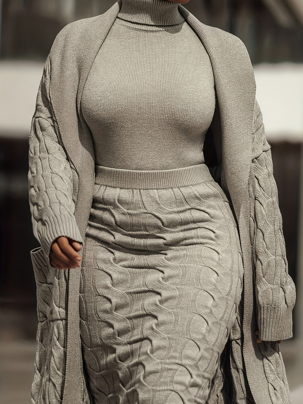 Light Grey Cable Knit Duster Cardigan
