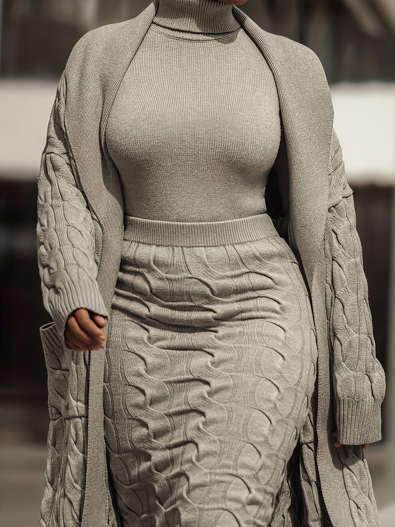Light Grey Cable Knit Duster Cardigan