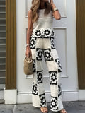Black & White Crochet Floral Two-Piece Set