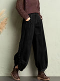 Black Corduroy Balloon Pants with Buttoned Slits