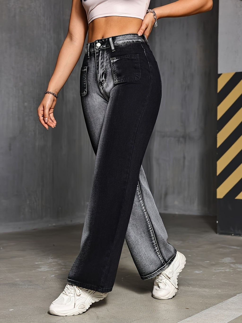 Gradient Black Wide-Leg Jeans