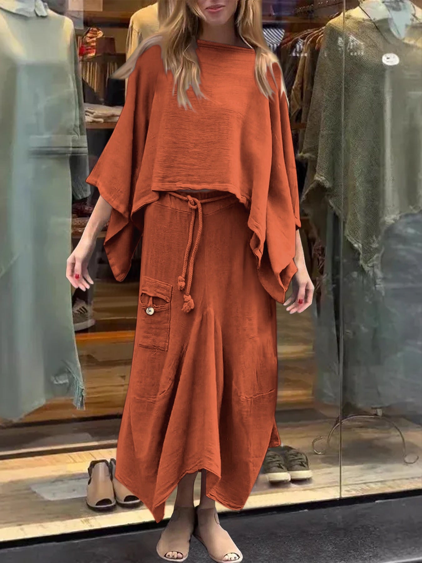 Rust Cotton Gauze Two-Piece Set