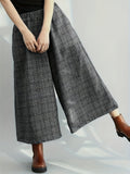 Grey Plaid Wide-Leg Cropped Pants
