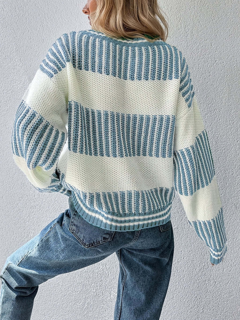 Blue & White Striped Knit Sweater