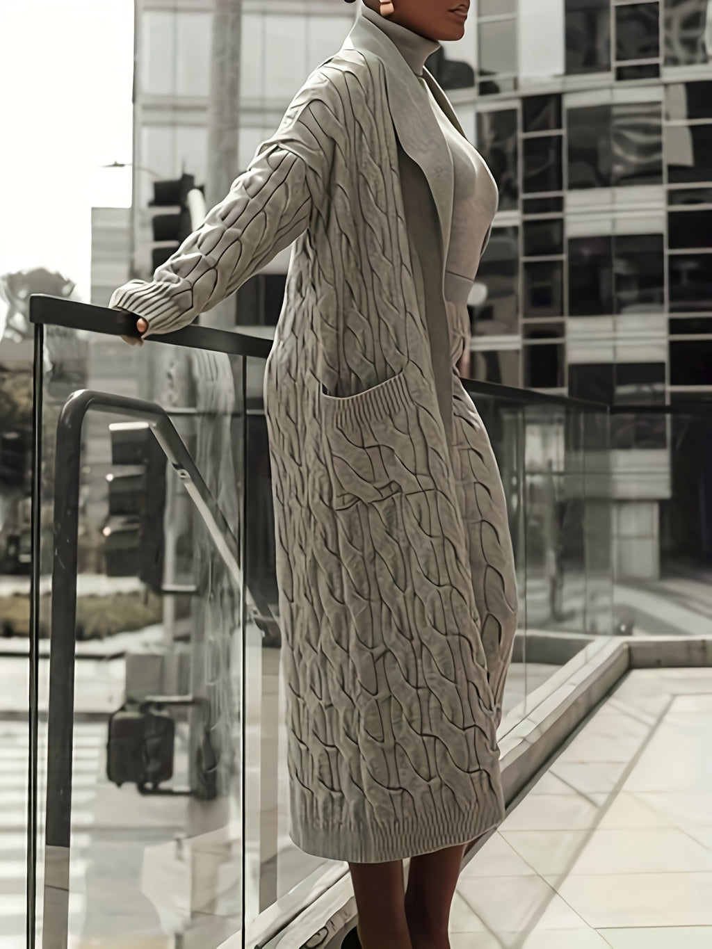 Light Grey Cable Knit Duster Cardigan