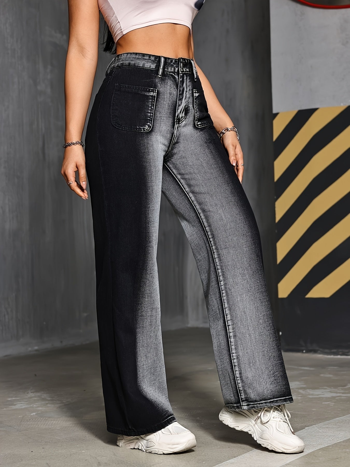 Gradient Black Wide-Leg Jeans