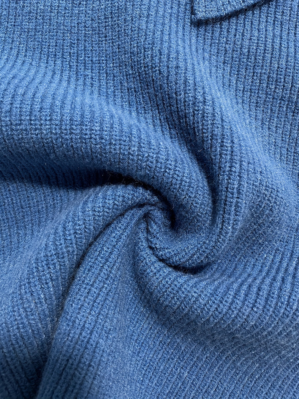 Blue Off-Shoulder Fitted Knit Top with Brooch