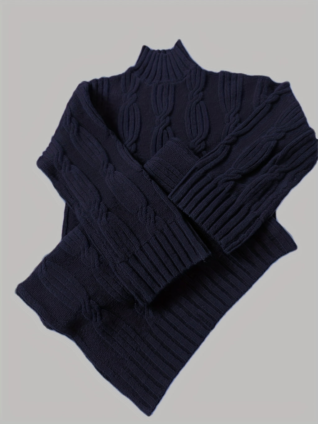 Navy Cable Knit Turtleneck Maxi Dress