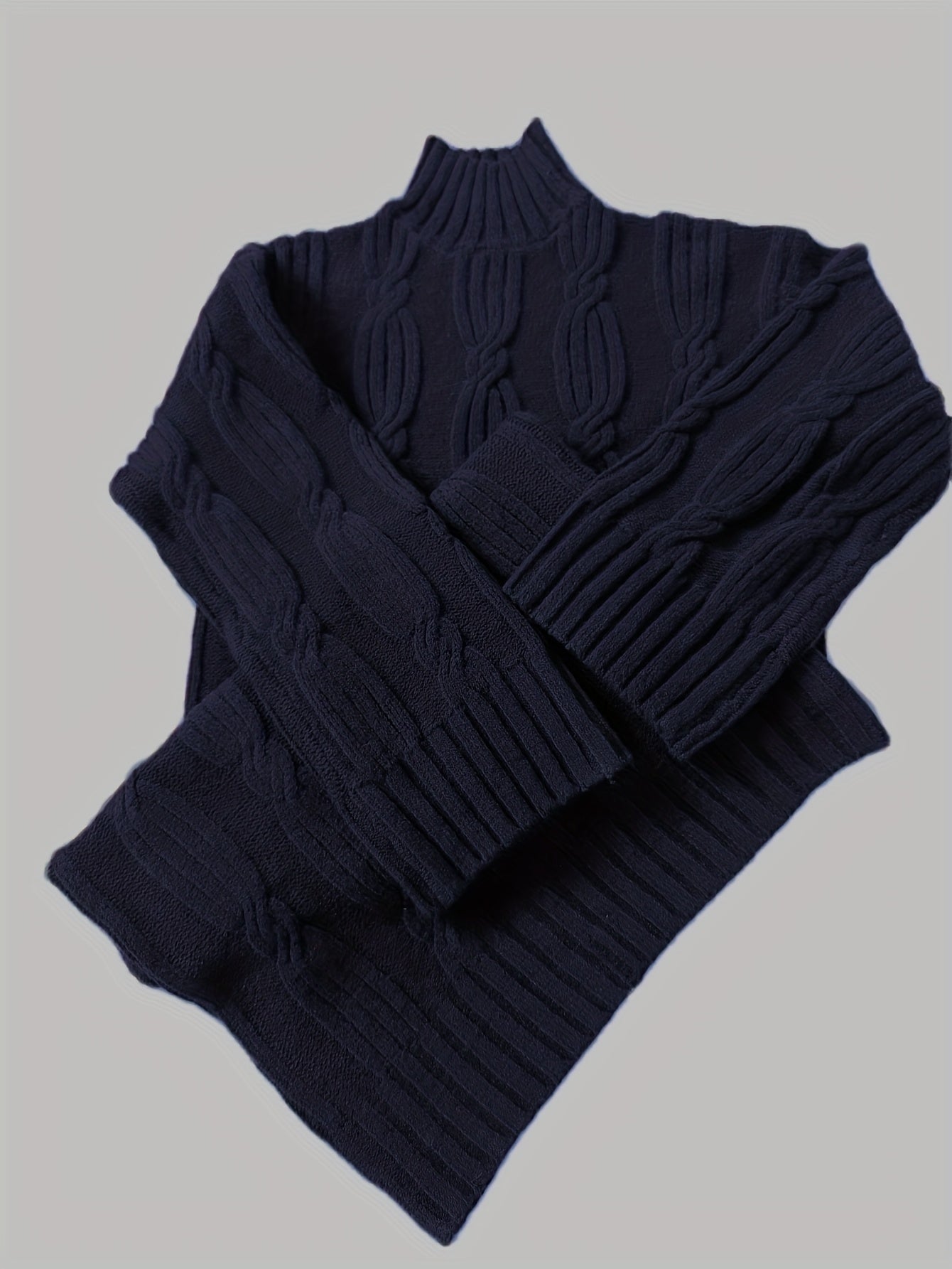 Navy Cable Knit Turtleneck Maxi Dress