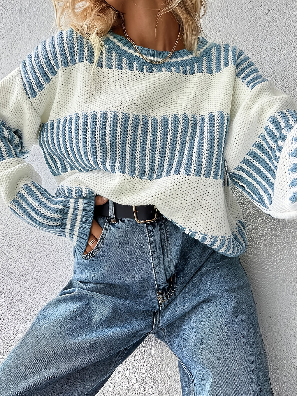 Blue & White Striped Knit Sweater