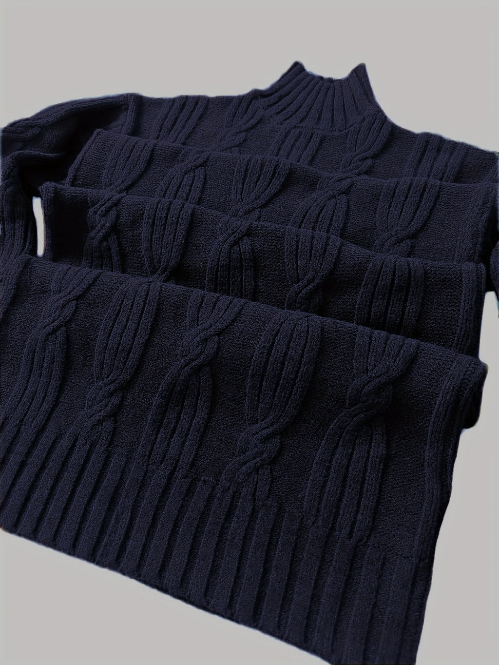 Navy Cable Knit Turtleneck Maxi Dress