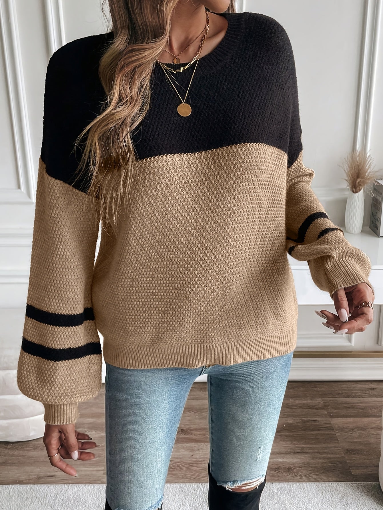Black & Tan Color Block Knit Sweater